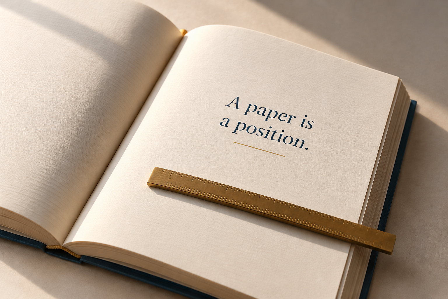 Open book displaying the words A paper is a position.